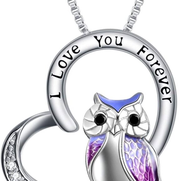 Jewelry - Owl Necklace Sterling Silver I Love You Forever Heart Owl Gifts for Women